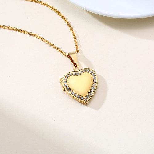 Vnox Customize Picture Name Women Necklaces Heart Locket Pendant
