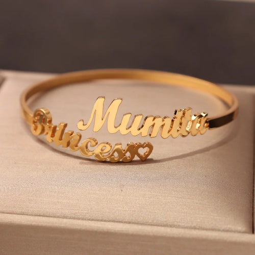 Custom Name Bangle for Women Stainles Steel Open Bracelets Girl