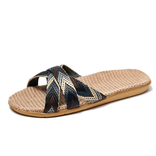 Indoor Slippers Women Home Shoes Lightweight Linen Couple Slippers