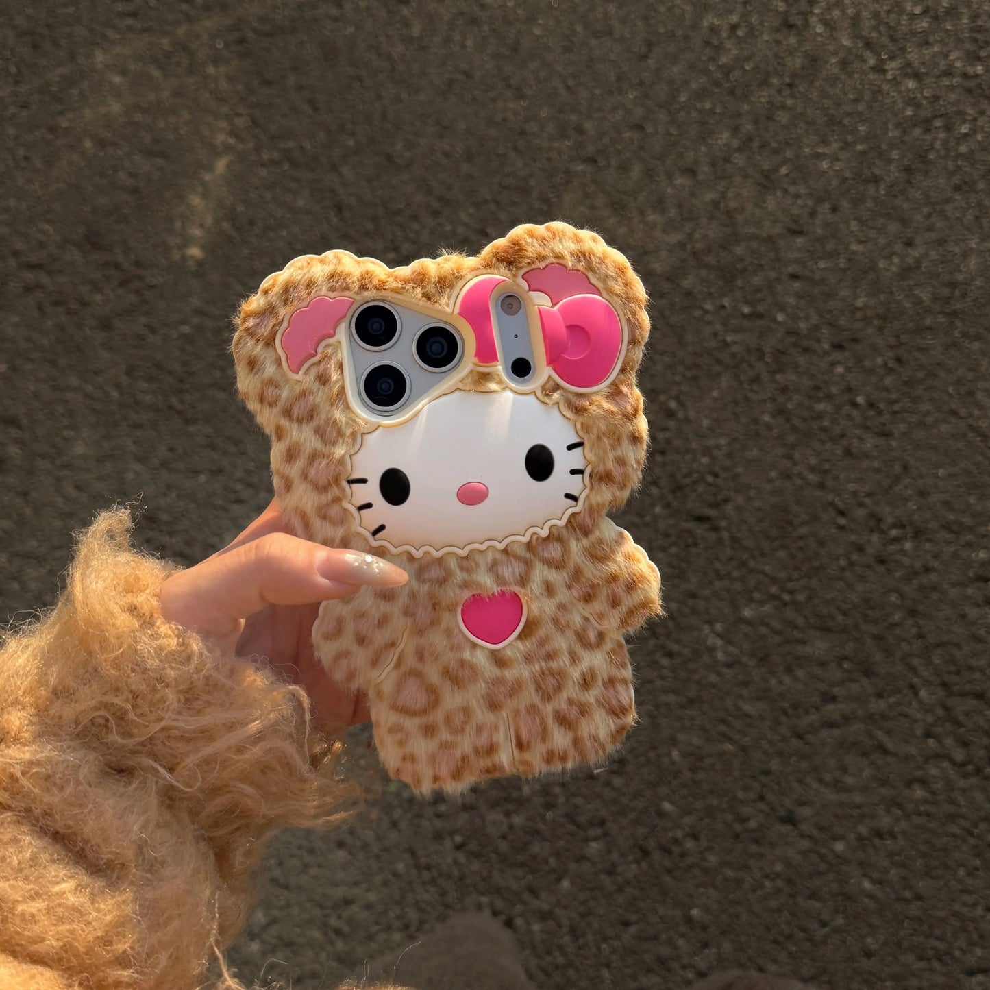 Cute Fluffy HelloKitty Leopard Print Phone Case For iPhone 17 16 Max