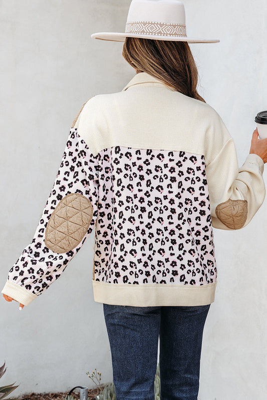 Leopard Waffle Quilted Patchwork Button Front Jacket