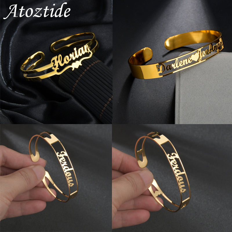Atoztide Customized Letter Name Bracelet Personalized Custom Bangles