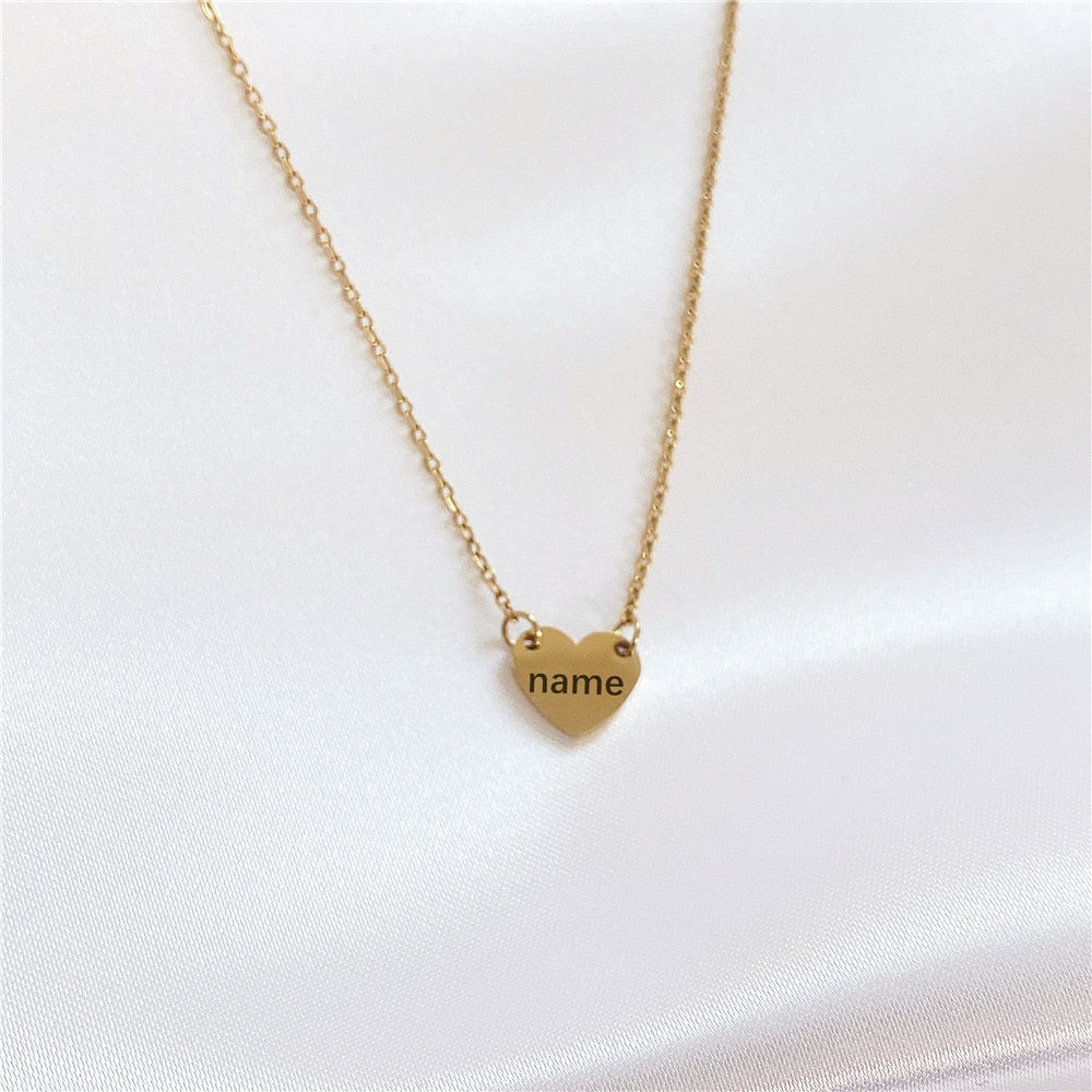Custom Side ways Dainty Heart Pendant Necklace Personality Engraved