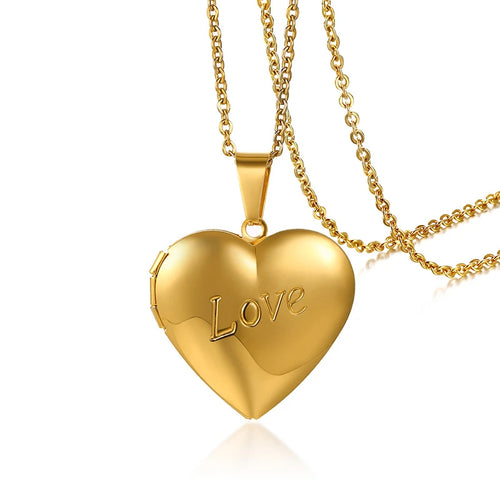 Vnox Customize Picture Name Women Necklaces Heart Locket Pendant