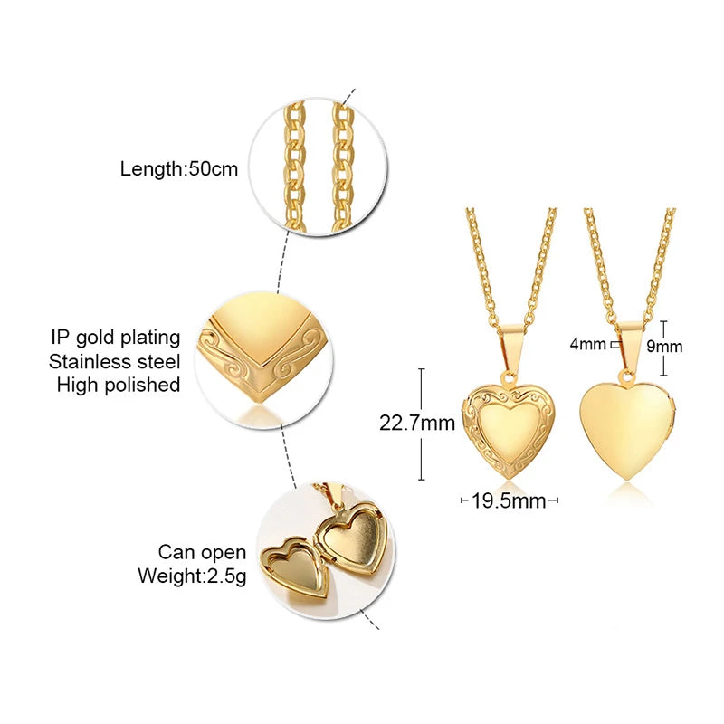 Vnox Customize Picture Name Women Necklaces Heart Locket Pendant