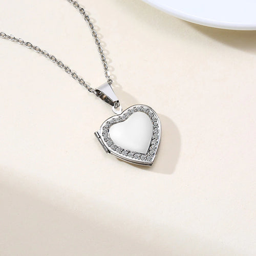 Vnox Customize Picture Name Women Necklaces Heart Locket Pendant