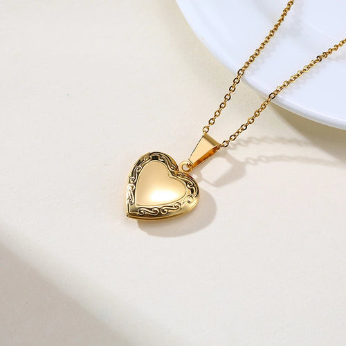 Vnox Customize Picture Name Women Necklaces Heart Locket Pendant