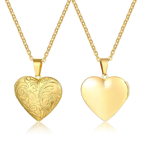 Vnox Customize Picture Name Women Necklaces Heart Locket Pendant