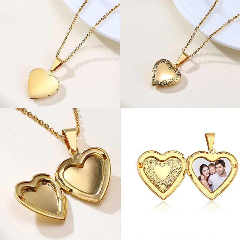 Vnox Customize Picture Name Women Necklaces Heart Locket Pendant