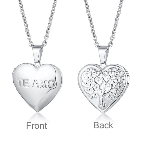 Vnox Customize Picture Name Women Necklaces Heart Locket Pendant