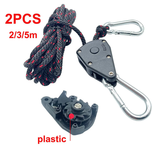 4mm Camping Tent Tie Down Rope Tightener Fastening Pulley Ratchet
