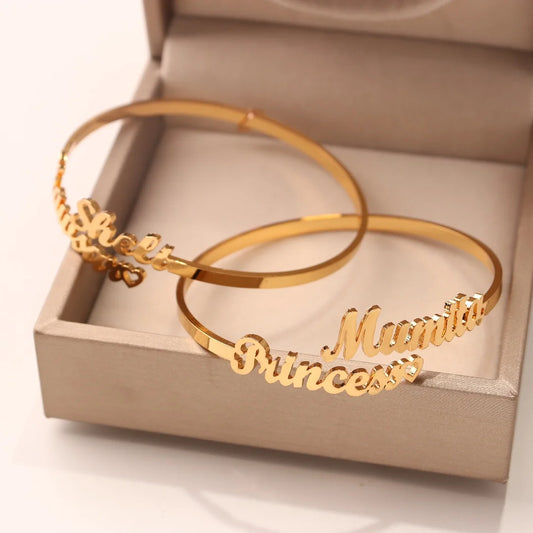 Custom Name Bangle for Women Stainles Steel Open Bracelets Girl
