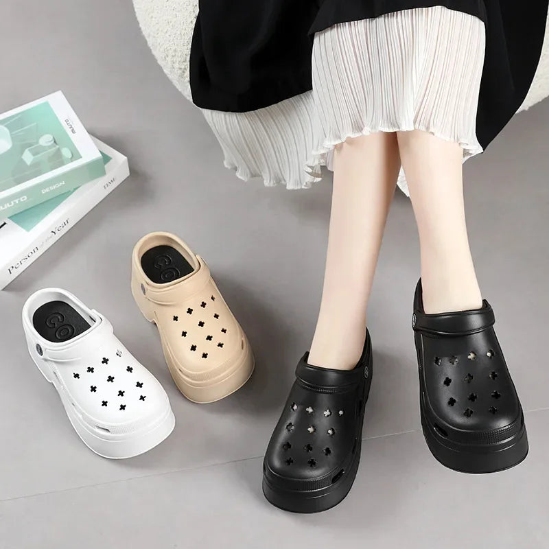 Women's 9CM Thick Sandals Shoes Summer Slippers High Heel Soft Sole