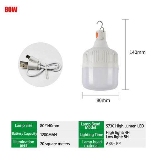 Portable LED Camping Lantern Rechargeable 60W/80W/200W Lamp Bulb High