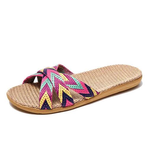 Indoor Slippers Women Home Shoes Lightweight Linen Couple Slippers