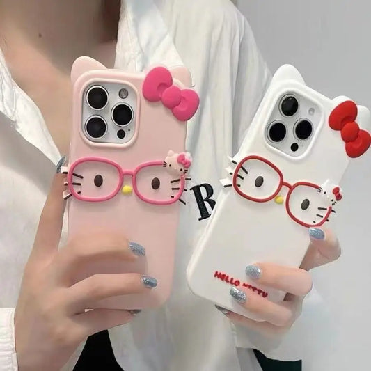 Hello Kitty 3D Glasses Cat Silicone Phone Case for IPhone 17 Pro Max