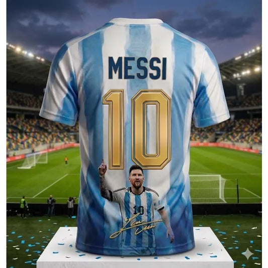 2026 Argentina No.10 Soccer Jersey | Blue White Striped 3D Print