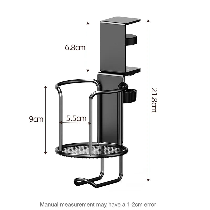 2 in 1 No Drill Desk Cup Holder Adjustable Upgraded Arm Clamp Stand