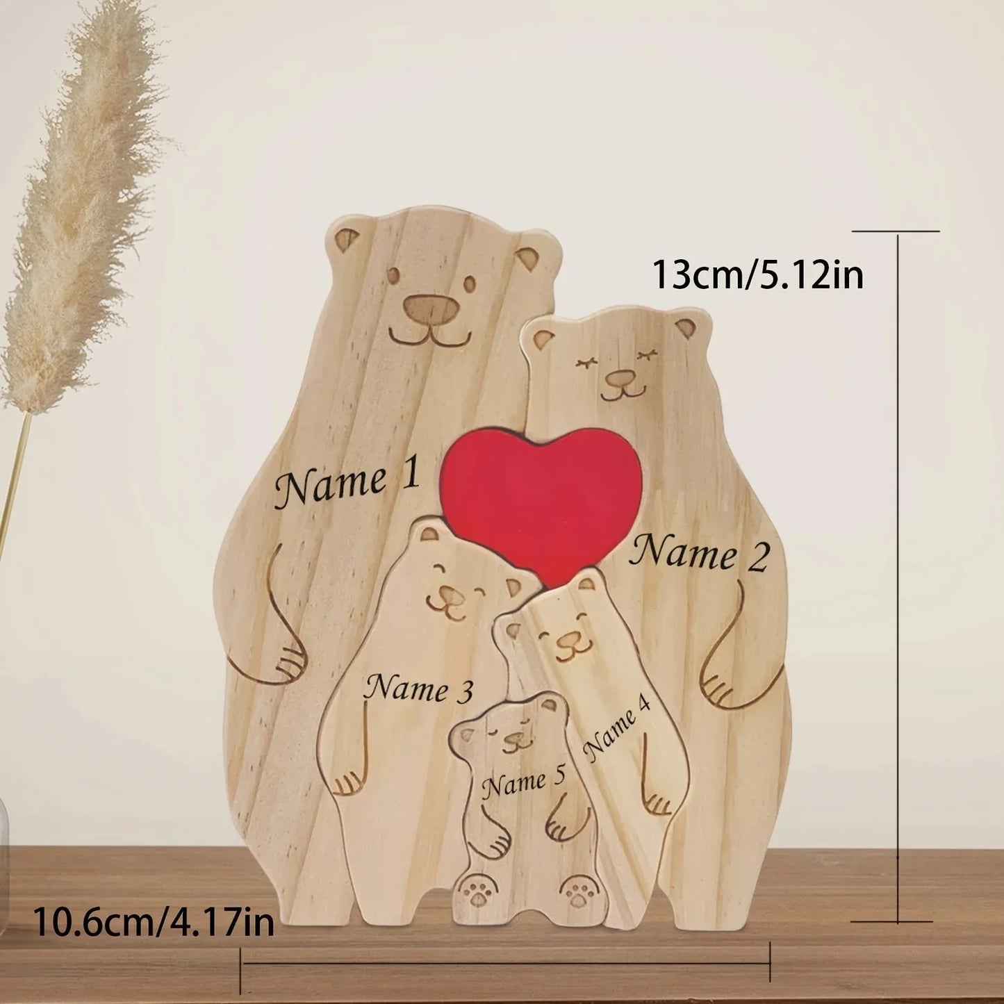 Personalized Family Bear Puzzle - Custom 2-6 Names Rustic Wooden