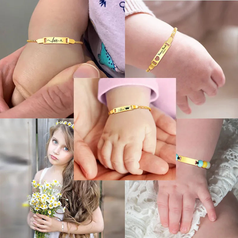 Personalize Baby Name Bracelets Non Allergy Stainless Steel Infant