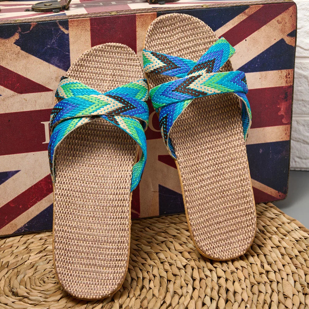 Indoor Slippers Women Home Shoes Lightweight Linen Couple Slippers