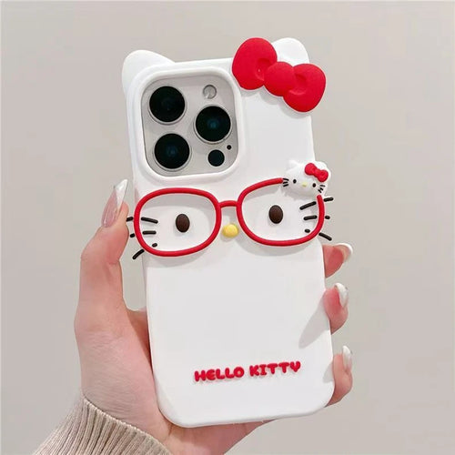 Hello Kitty 3D Glasses Cat Silicone Phone Case for IPhone 17 Pro Max
