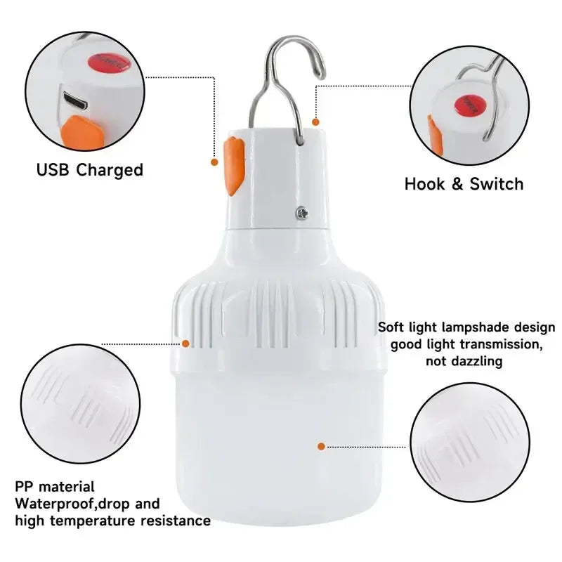 Portable LED Camping Lantern Rechargeable 60W/80W/200W Lamp Bulb High