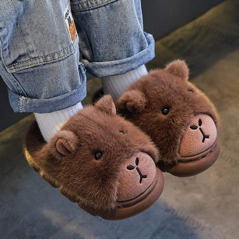 Capybara Children Slippers Cute Fluffy Winter 2025 Indoor Home Cotton