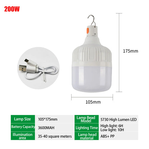 Portable LED Camping Lantern Rechargeable 60W/80W/200W Lamp Bulb High