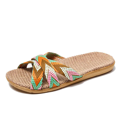 Indoor Slippers Women Home Shoes Lightweight Linen Couple Slippers