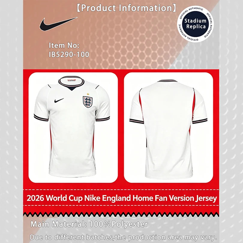 Nike England 2026 World Cup Home Fan Version Soccer Jersey & Shorts