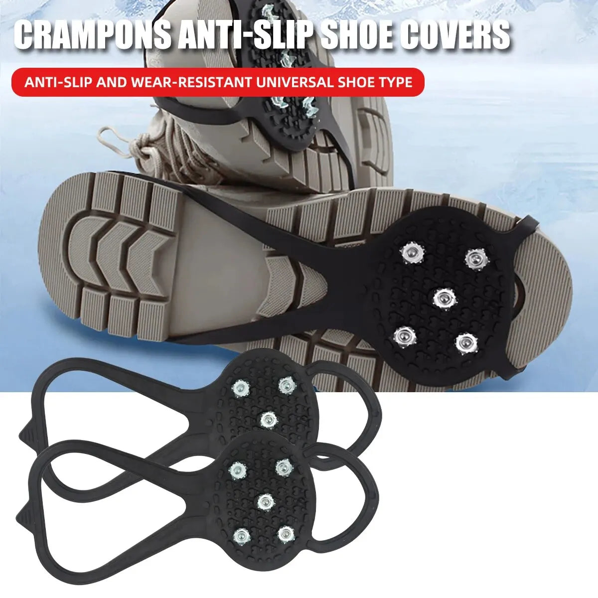 1 Pair 5 Studs Anti-Skid Ice Snow Camping Walking Shoes Winter Safety