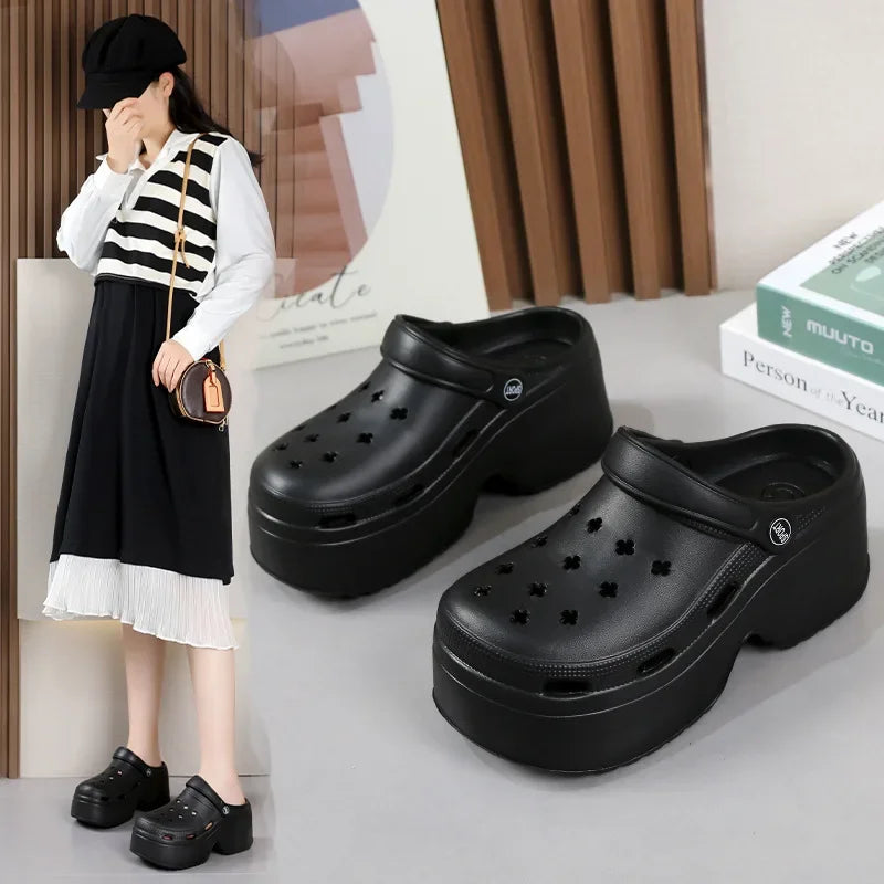 Women's 9CM Thick Sandals Shoes Summer Slippers High Heel Soft Sole