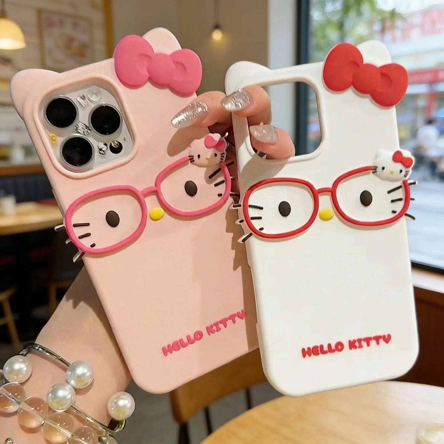 Kawaii Hello Kitty 3D Glasses Cat Soft Silicone Phone Case for iPhone