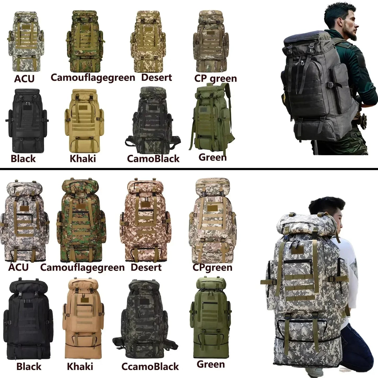 80L/100L  Mountaineering Bag Climb Bag Tactical Backpacks Large