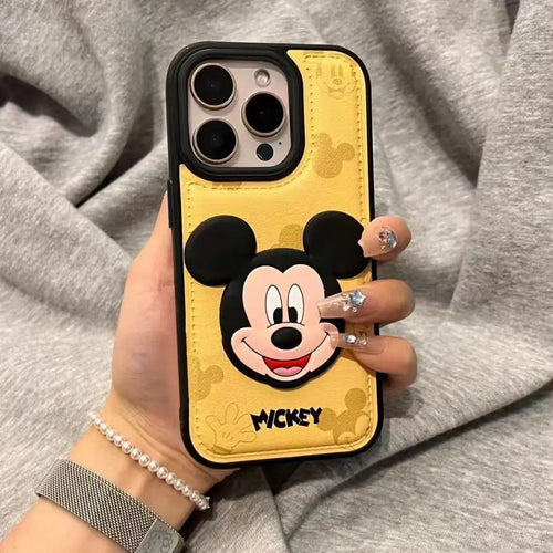 Cute 3D Mickey Mouse Leather Pattern Phone Case Compatible with iPhone