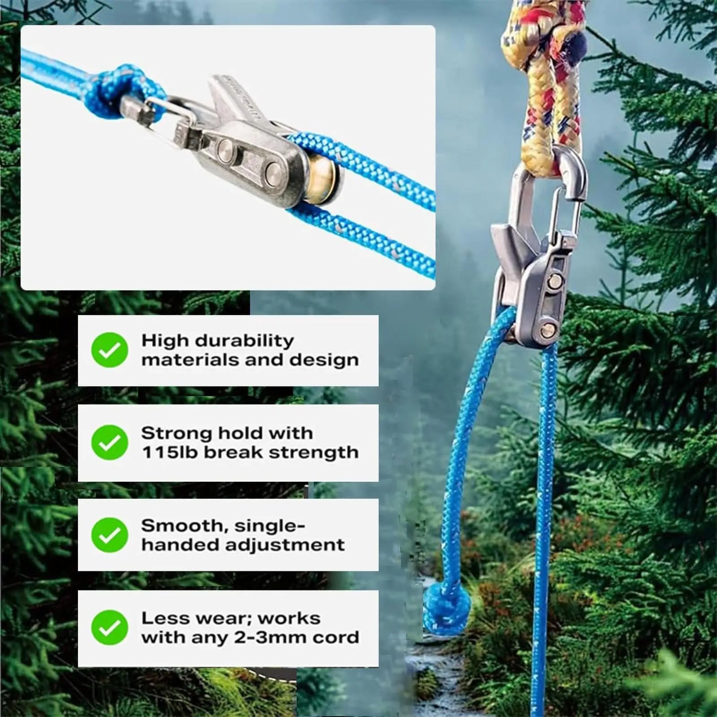 Rope Tightening Tool & Tensioner，Heavy-Duty Retractable Tie Down Rope