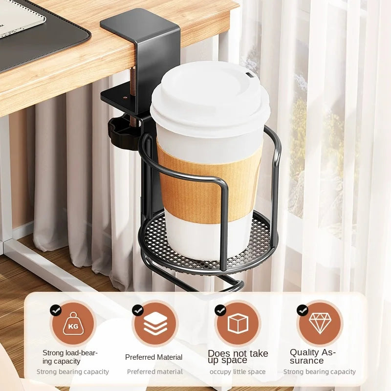 2 in 1 No Drill Desk Cup Holder Adjustable Upgraded Arm Clamp Stand