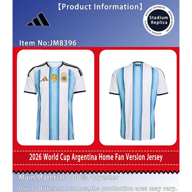 Adidas 2026 World Cup Argentina National Team Home Fan Version