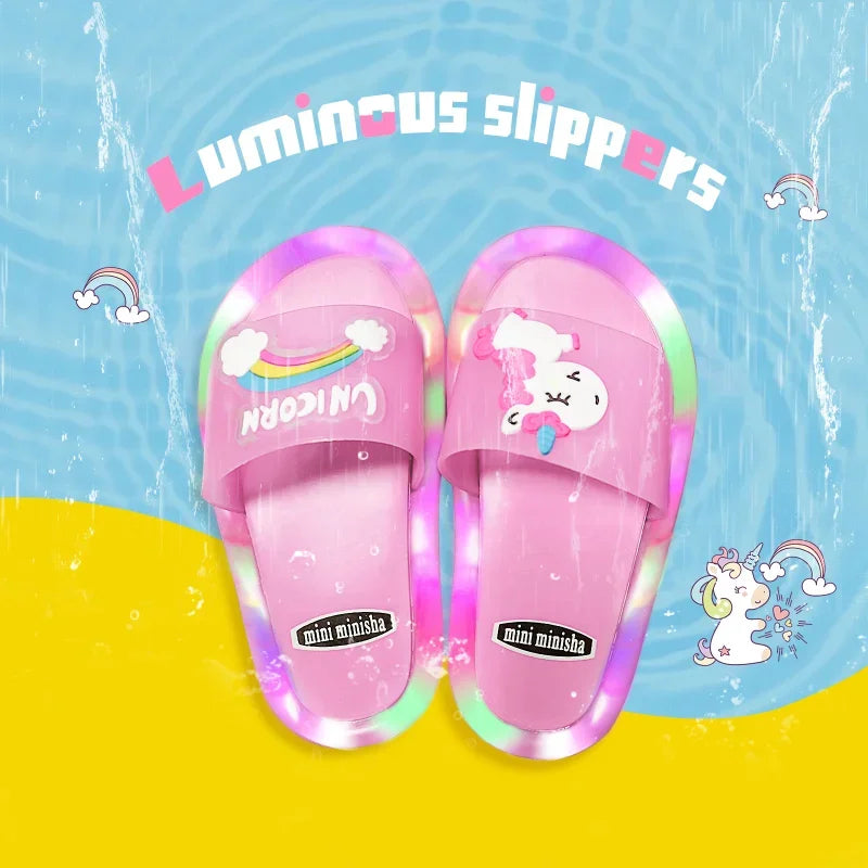 Children‘s Boys Girls Slippers Cartoon Unicorn Animals Prints Shoes