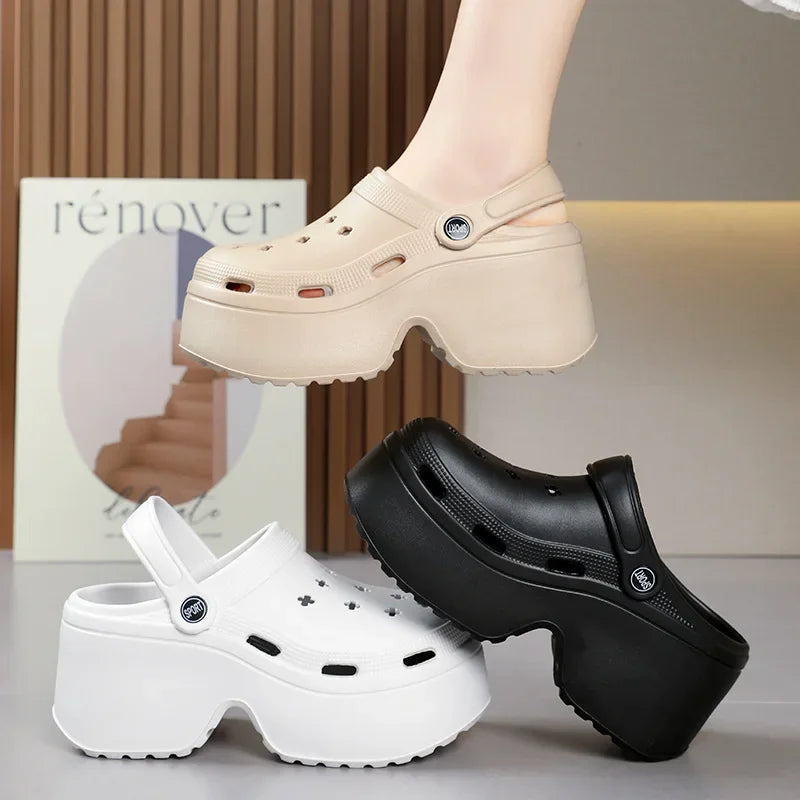 Women's 9CM Thick Sandals Shoes Summer Slippers High Heel Soft Sole