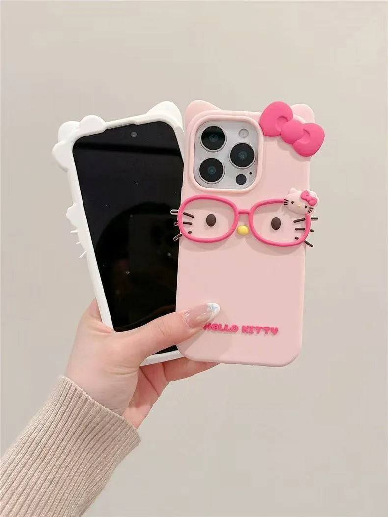 Hello Kitty 3D Glasses Cat Silicone Phone Case for IPhone 17 Pro Max