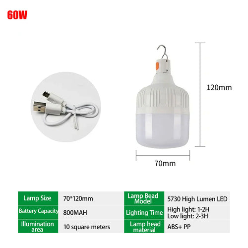 Portable LED Camping Lantern Rechargeable 60W/80W/200W Lamp Bulb High
