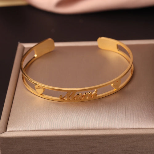 Custom Name Bangle for Women Stainles Steel Open Bracelets Girl