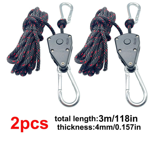 4mm Camping Tent Tie Down Rope Tightener Fastening Pulley Ratchet