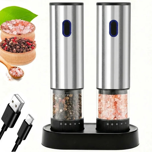 Electric Salt & Pepper Grinder - Rechargeable, One-Touch, Adjustable Coarseness with LED Light