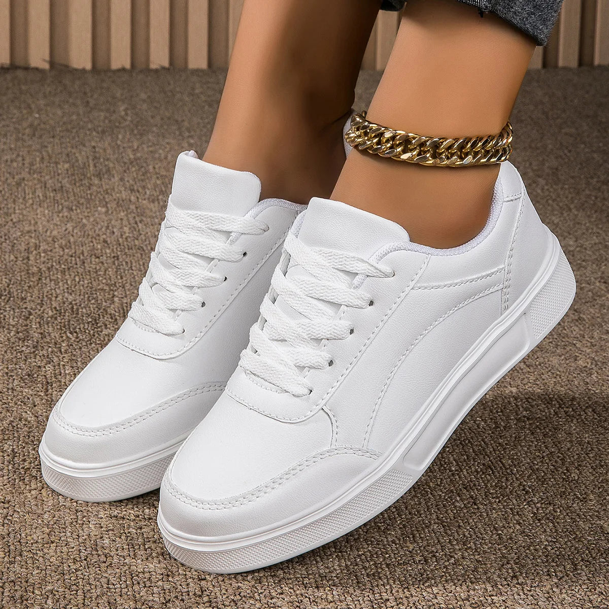 Baasploa Women Casual Sneakers Leather Platform Sneakers for Women