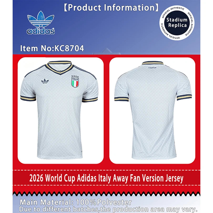 Adidas Italy 2026 World Cup Away Fan Jersey + Trionda 2026 FIFA World