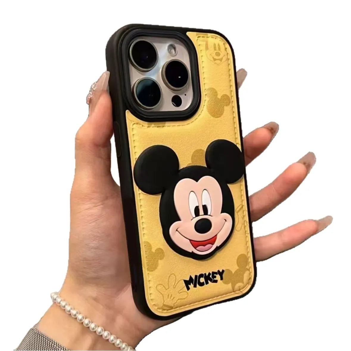 Cute 3D Mickey Mouse Leather Pattern Phone Case Compatible with iPhone